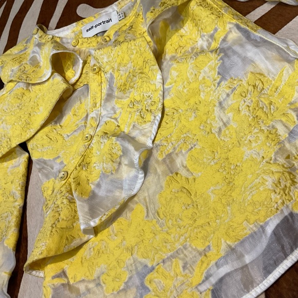 $460 Self-Portrait Embroidered Floral Fil Coupe Asymmetrical Ruffled Blouse - Picture 6 of 7